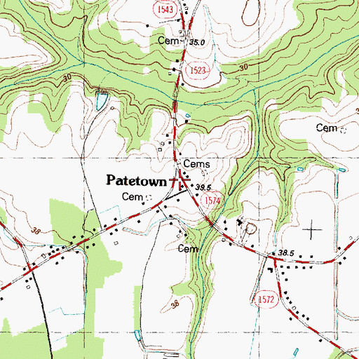 Topographic Map of Patetown, NC