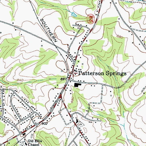 Topographic Map of Patterson Springs, NC
