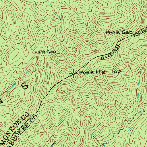Topographic Map of Peels High Top, NC