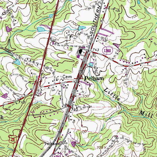 Topographic Map of Pelham, NC