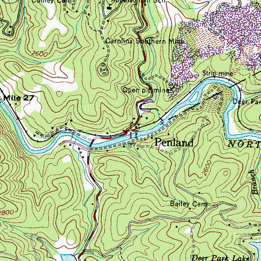 Topographic Map of Penland, NC