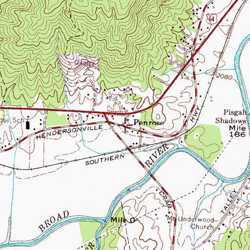 Topographic Map of Penrose, NC