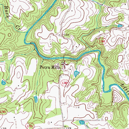 Topographic Map of Petra Mills, NC