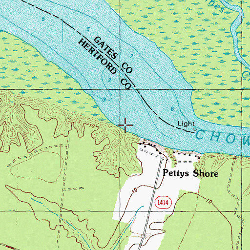 Topographic Map of Pettys Shore, NC