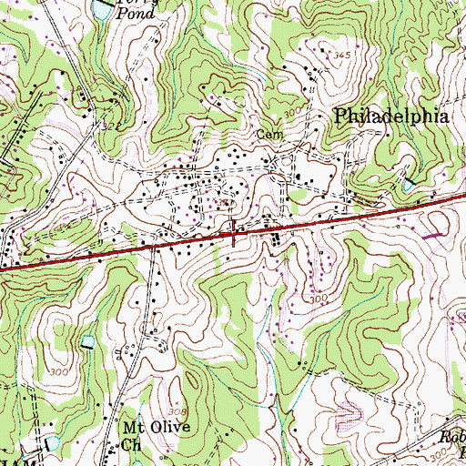 Topographic Map of Philadelphia, NC