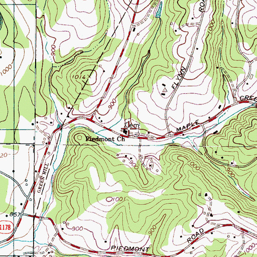 Topographic Map of Piedmont Church, NC