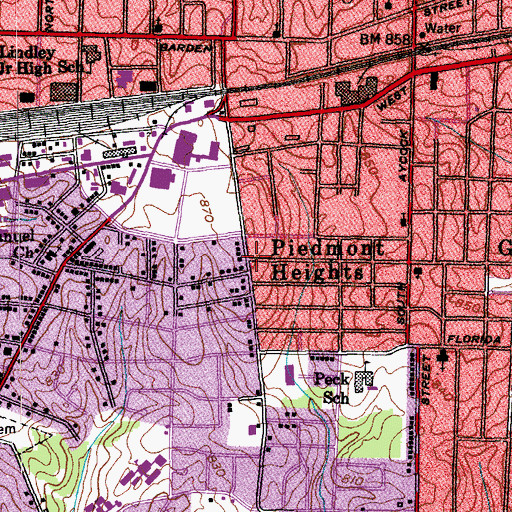 Topographic Map of Piedmont Heights, NC