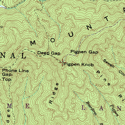 Topographic Map of Pigpen Knob, NC