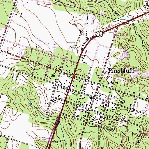 Topographic Map of Pinebluff, NC