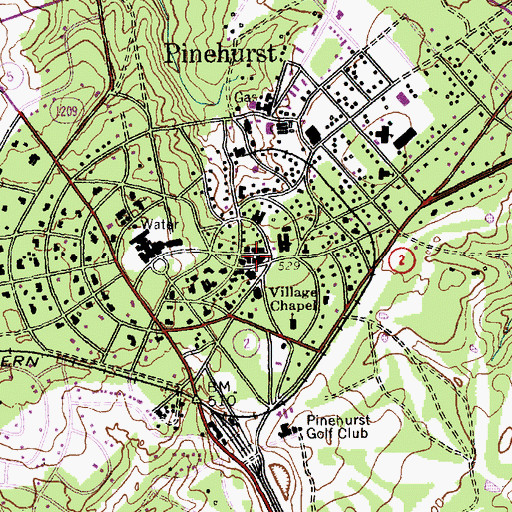 Topographic Map of Pinehurst, NC