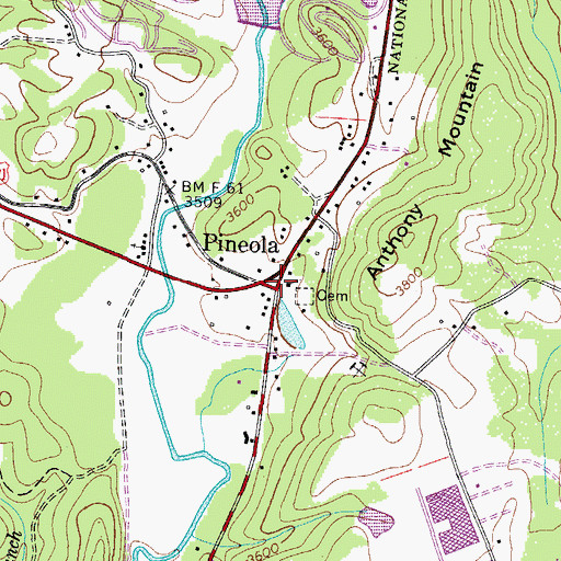 Topographic Map of Pineola, NC