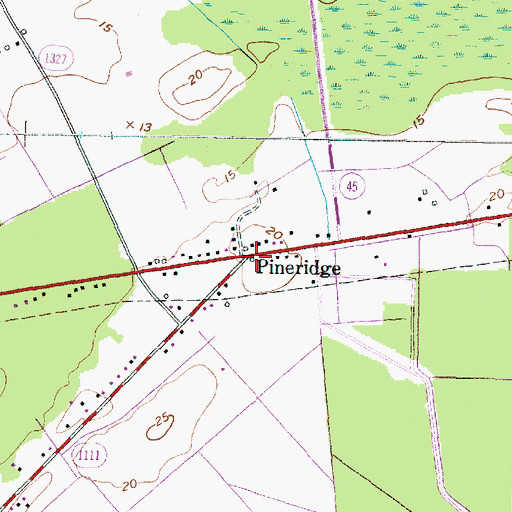 Topographic Map of Pineridge, NC