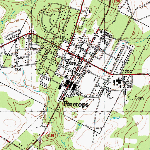Topographic Map of Pinetops, NC