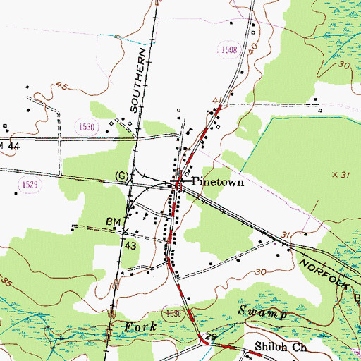 Topographic Map of Pinetown, NC