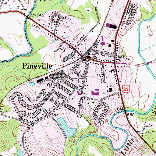 Topographic Map of Pineville, NC