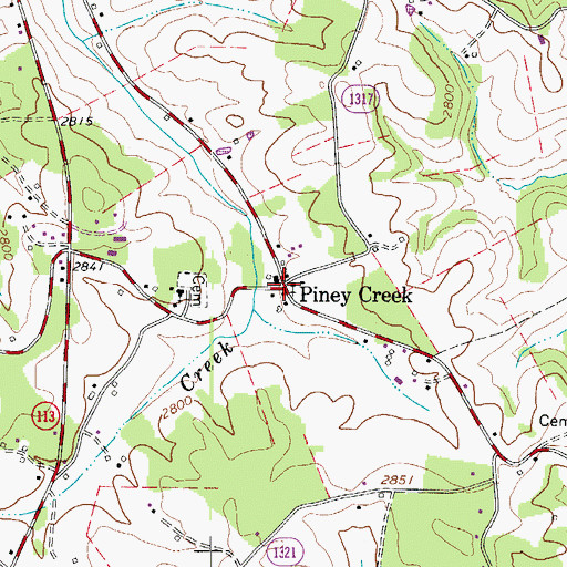 Topographic Map of Piney Creek, NC