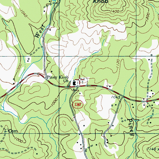 Topographic Map of Piney Knob Church, NC