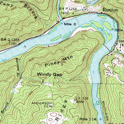 Topographic Map of Piney Mountain, NC
