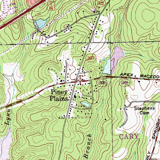 Topographic Map of Piney Plains, NC