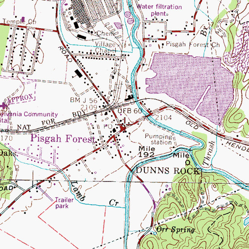 Topographic Map of Pisgah Forest, NC
