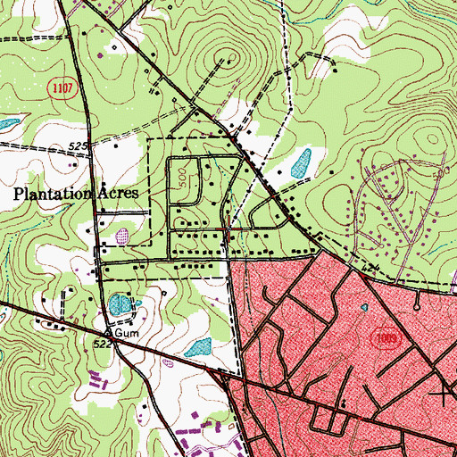 Topographic Map of Plantation Acres, NC