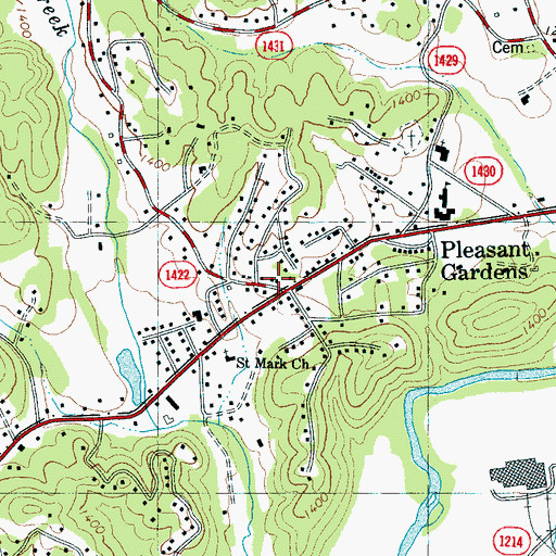 Topographic Map of Pleasant Gardens, NC