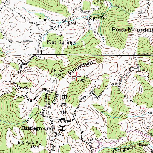 Topographic Map of Poga Mountain, NC