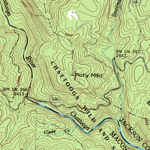 Topographic Map of Polly Mountain, NC