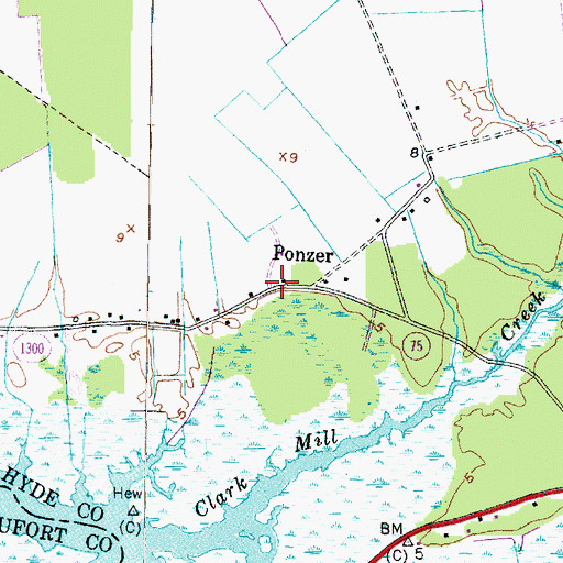 Topographic Map of Ponzer, NC