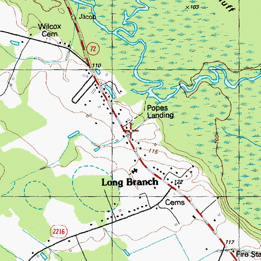 Topographic Map of Popes Landing, NC