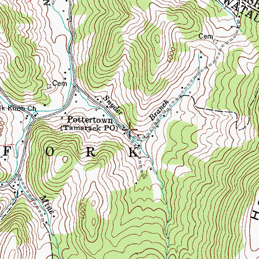 Topographic Map of Pottertown, NC