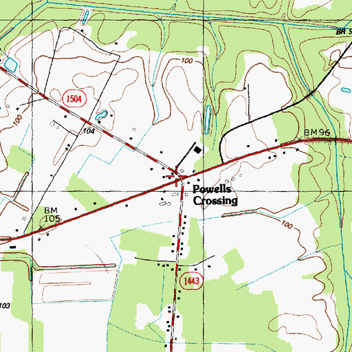 Topographic Map of Powells Crossing, NC