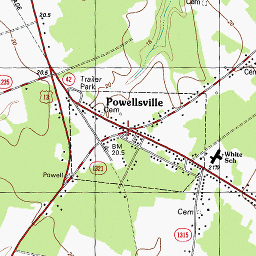 Topographic Map of Powellsville, NC