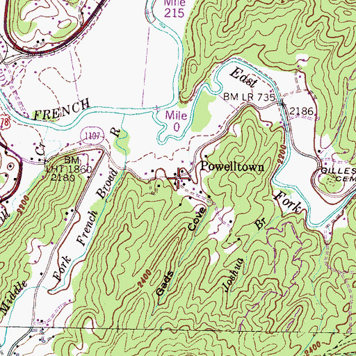 Topographic Map of Powelltown, NC