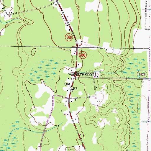 Topographic Map of Prescott, NC