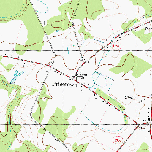 Topographic Map of Pricetown, NC
