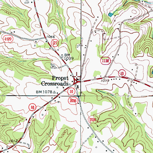 Topographic Map of Propst Crossroads, NC