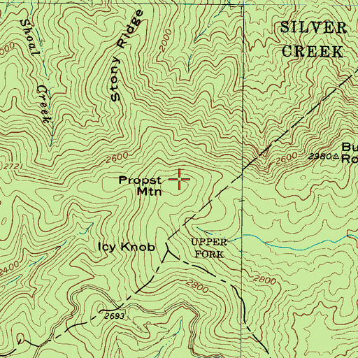 Topographic Map of Propst Mountain, NC