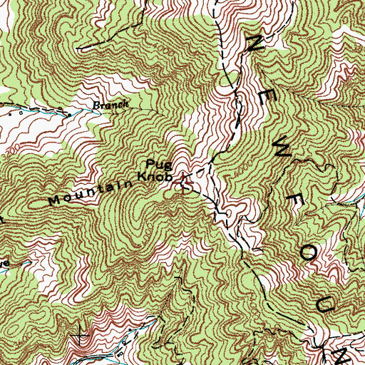 Topographic Map of Pug Knob, NC