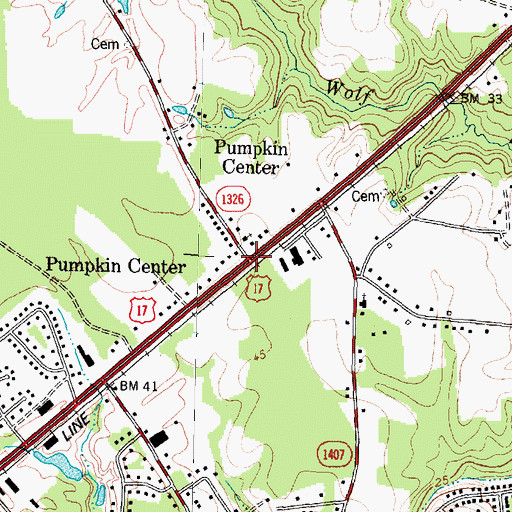 Topographic Map of Pumpkin Center, NC