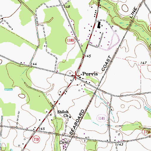 Topographic Map of Purvis, NC
