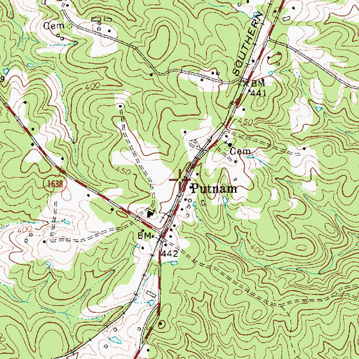 Topographic Map of Putnam, NC