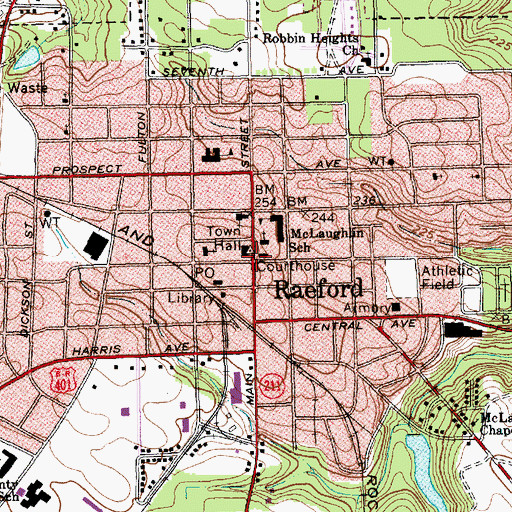 Topographic Map of Raeford, NC