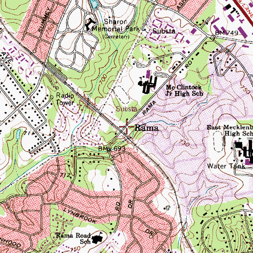 Topographic Map of Rama, NC