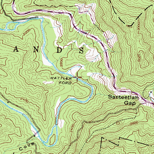 Topographic Map of Rattler Ford, NC