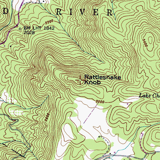 Topographic Map of Rattlesnake Knob, NC