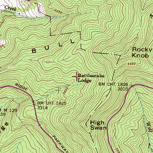 Topographic Map of Rattlesnake Lodge, NC