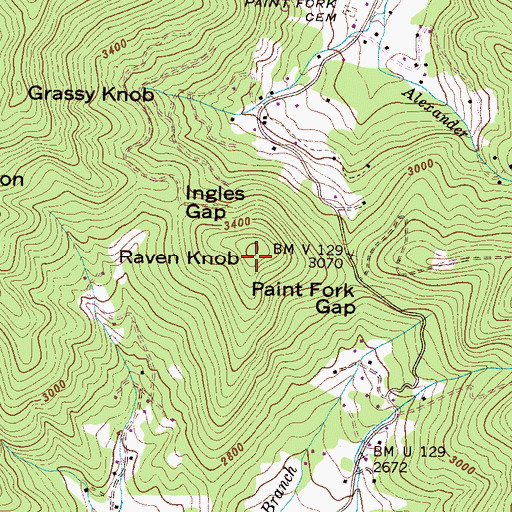 Topographic Map of Raven Knob, NC