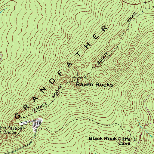 Topographic Map of Raven Rocks, NC