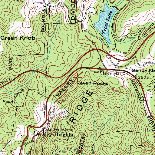 Topographic Map of Raven Rocks, NC